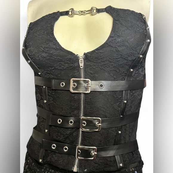 Black Lace Belt Buckle and Studded Tube Top - Picture 3 of 8